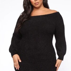 Chic Black Off-Shoulder Sweater Dress